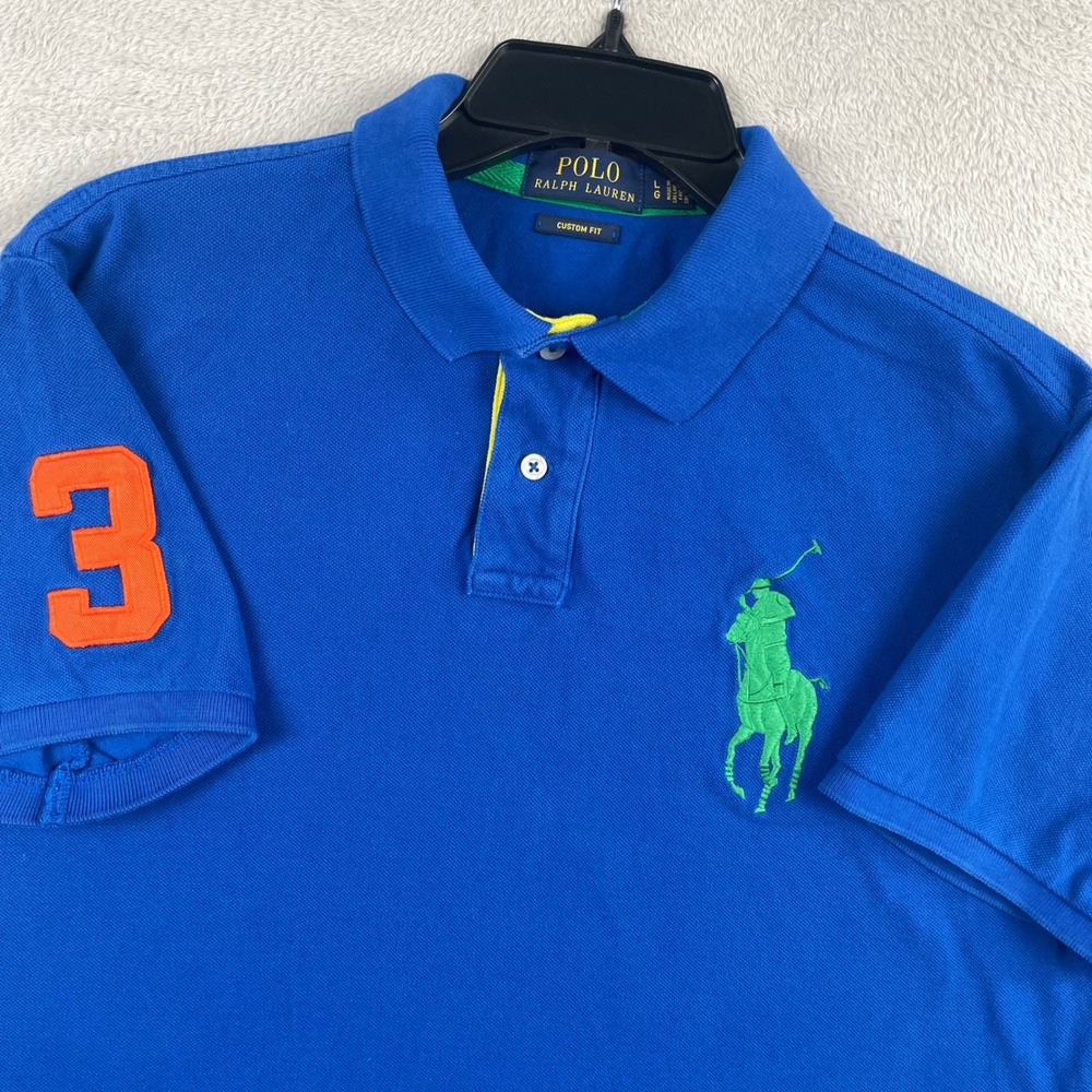 Polo Ralph Lauren Shirt Mens Large Blue Green Big Pony Custom Fit Short Sleeve - Picture 1 of 9